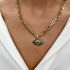 PAPERCLIP CHAIN NECKLACE WITH GREEN EYE CHARM