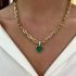 PAPERCLIP CHAIN NECKLACE WITH GREEN SQUARE CHARM